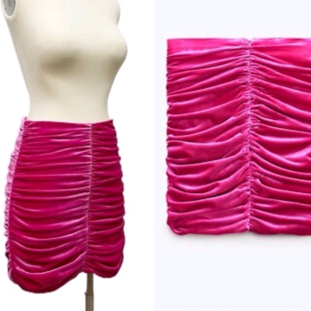 Zara Womens Hot Pink Draped Velvet Stretch Body Con Mini Skirt Small